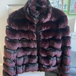 Faux Fur Jacket in Rich Burgundy
